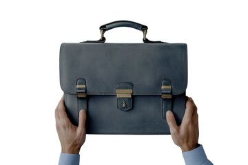 Preparing for the big meeting with a sophisticated leather briefcase in hand ready to conquer on transparent background