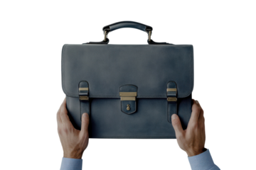 Preparing for the big meeting with a sophisticated leather briefcase in hand ready to conquer on transparent background