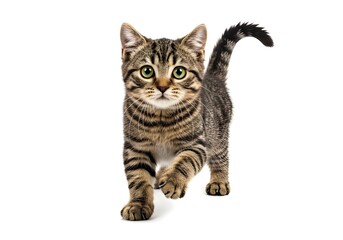 Obraz premium Brown Tabby Kitten Walking Forward Isolated on White