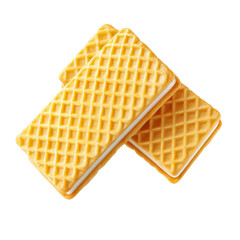 Yellow wafer cookies with cream filling on white background
