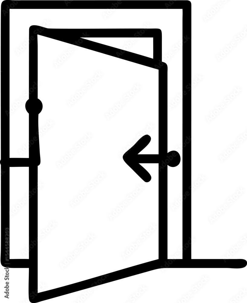 Poster black outline open door with left arrow exit sign vector