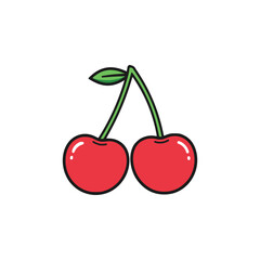 Red Cherries Fruit Icon Flat Vector Graphic