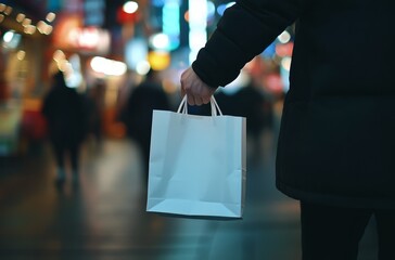 White Male Hands Gripping Paper Shopping Bags. Mockup Scene for Packaging Design