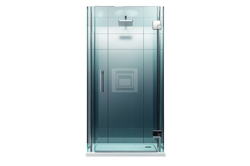 Luxurious modern glass shower enclosure promising a spa like retreat with etched square on transparent background