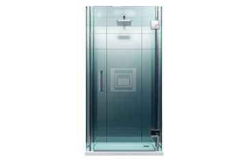 Luxurious modern glass shower enclosure promising a spa like retreat with etched square on transparent background