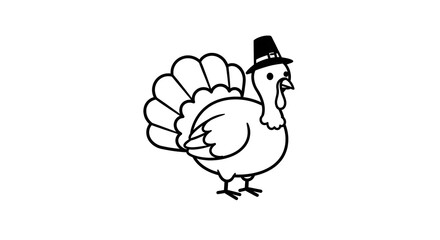 Fototapeta premium A cartoon turkey wearing a pilgrim hat, standing on a white background.