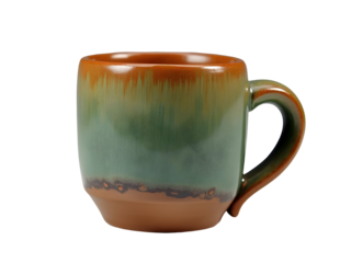 Green and Orange Ceramic Mug with Terracotta Base Isolated on a Transparent Background image