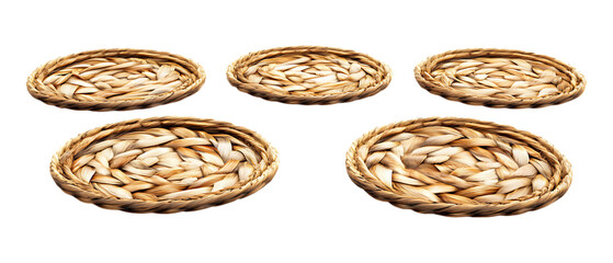 Pack Collection Elegant Oval Coasters Woven Design Set of Four set against transparent background