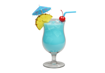 Isolated Tropical Blue Cocktail with Pineapple and Cherry Garnish
