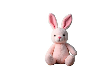 Obraz premium Pink Plush Bunny Rabbit Toy Sitting Soft Fur Long Ears Cute Adorable Childrens Plaything isolated on a transparent background