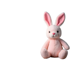 Pink Plush Bunny Rabbit Toy Sitting Soft Fur Long Ears Cute Adorable Childrens Plaything isolated on a transparent background