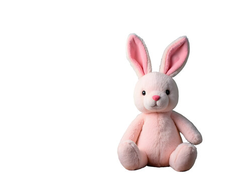 Pink Plush Bunny Rabbit Toy Sitting Soft Fur Long Ears Cute Adorable Childrens Plaything isolated on a transparent background
