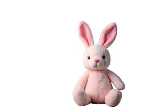 Pink Plush Bunny Rabbit Toy Sitting Soft Fur Long Ears Cute Adorable Childrens Plaything isolated on a transparent background