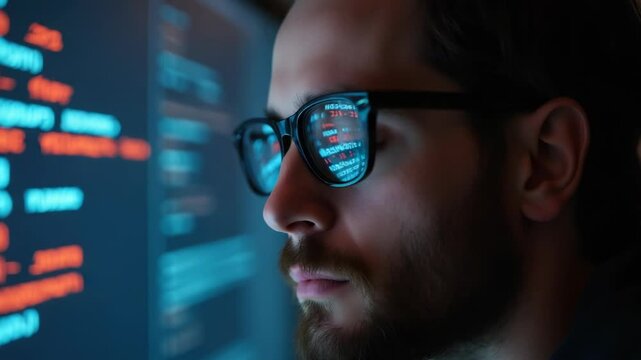 man watching virtual binary code