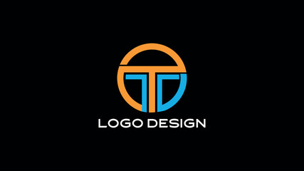 Obraz premium Modern TO OT circular monogram logo in orange and blue on black background, stylish symmetrical branding symbol for tech startup, corporate identity, or creative business use
