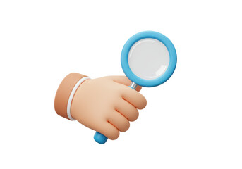 Isolated Hand Holding Blue Magnifying Glass for Exploration