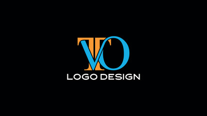 Elegant TVO monogram logo design with overlapping orange and blue letters on black background, ideal for corporate branding, creative agencies, media companies, and professional identity