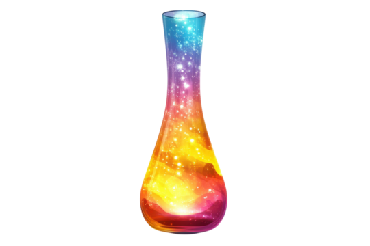 Enchanting cosmic nebula trapped within a clear glass potion bottle a magical brew of stars on transparent background