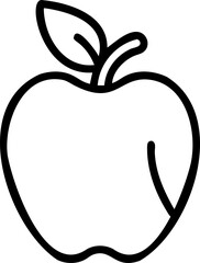 Black Outline Drawing of an Apple with Leaf fruit white