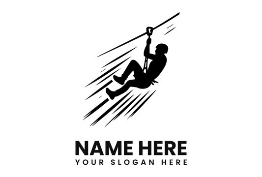 Silhouette of a person zip-lining, dynamic motion lines suggesting speed and adventure.