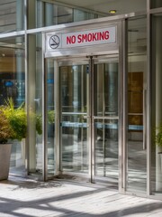 Naklejka premium Transparent Office Door With Anti Smoking Notice