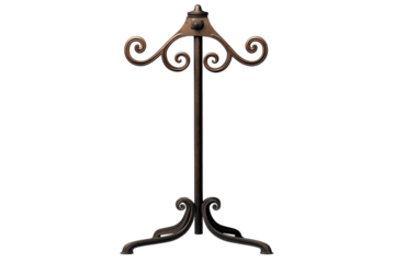 An ornate wrought iron stand evokes vintage elegance holding stories of bygone eras with its on transparent background