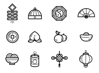  Set of Chinese New Year Line Art Icon. vector