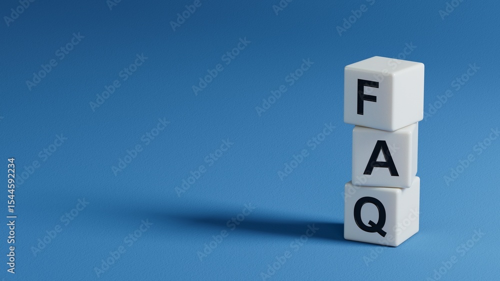 Poster faq word written on wooden elements with copy space.close up of wooden elements,business concept.3d 