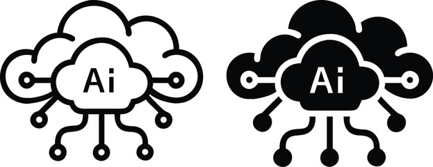 Minimalist AI Cloud Computing Icon – Flat Black and White Circuit Board Vector Illustration