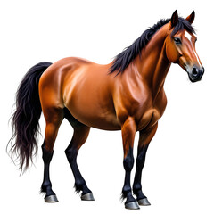 Obraz premium A brown horse stands calmly isolated on transparent background
