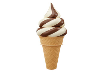Isolated Chocolate Vanilla Soft Serve Ice Cream Cone