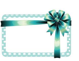 White Rectangular Gift Card with Teal Cloud Pattern and Bow