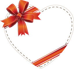 White Heart Frame with Red Bow and Ribbon