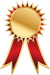 Gold Medal Award with Red Ribbons