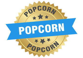popcorn. popcorn round blue and gold label isolated on transparent background