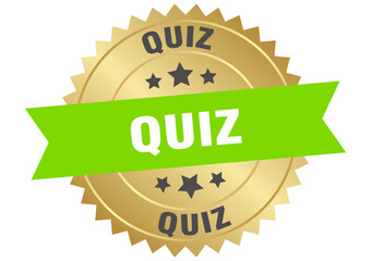 quiz. quiz round green and gold label isolated on transparent background
