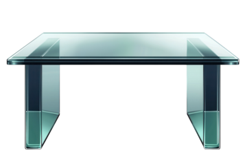 A modern and sleek glass table reflecting minimalist design with its geometric shape creating on transparent background