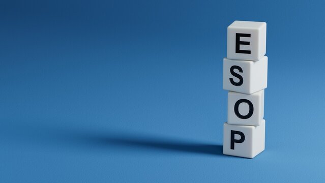 esop sign on the wooden elements.close up of wooden elements,Business Concept.3D rendering on blue background.