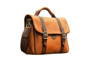 A meticulously crafted leather satchel evokes sophistication and timeless style ideal for the on transparent background