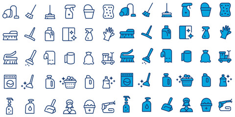 Cleaning service expanded line shape icon on maid, brush, vacuum cleaner, hygiene, laundry, domestic life and many more. Vector illustration on housekeeping, element, cleaning service Icon