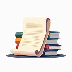 Fototapeta premium Illustration of a Stack of Books with a Rolled Parchment Document on Top, Education and Knowledge Concept