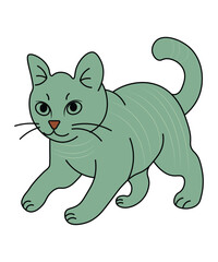 Green Toned Cat Cartoon Illustration