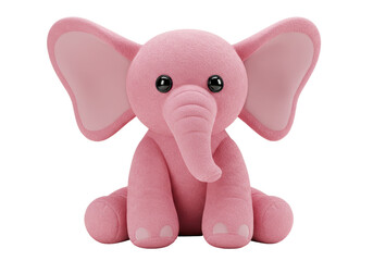 Isolated Pink Elephant Plush Toy with Big Ears and Cute Eyes