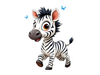Cute cartoon zebra isolated on transparent background