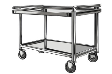 A gleaming stainless steel service cart ready to transport culinary creations or medical on transparent background