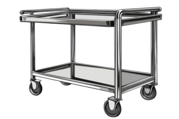 A gleaming stainless steel service cart ready to transport culinary creations or medical on transparent background