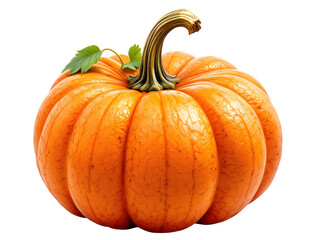 Obraz premium Orange pumpkin with green leaves isolated on transparent background