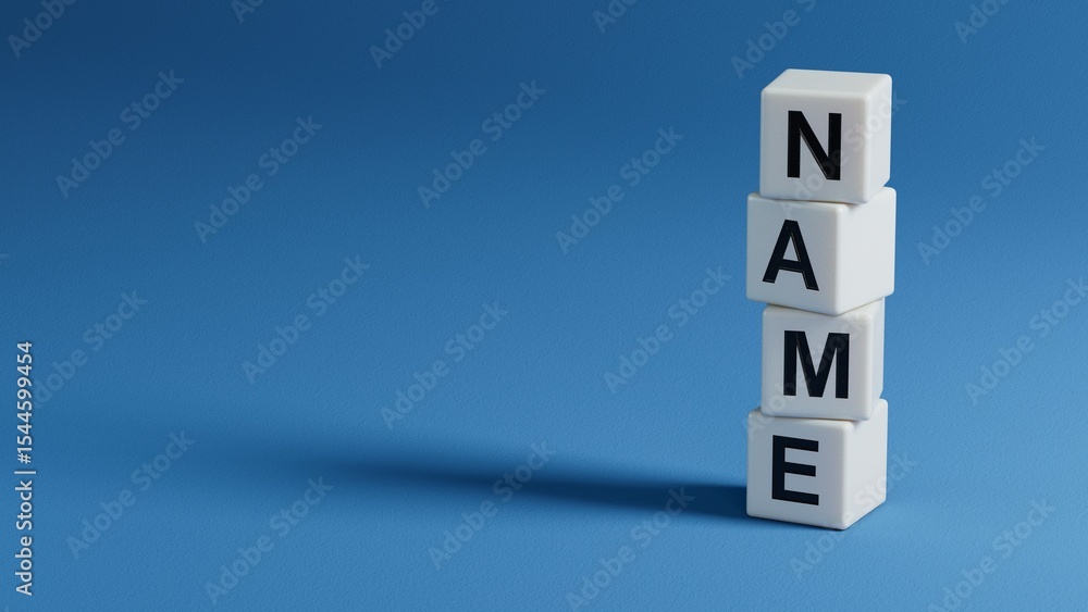 Poster concept word name on wooden elements.close up of wooden elements,business concept.3d rendering on bl