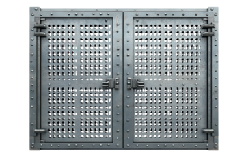 A forbidding metal cell door stands locked hinting at confinement and mystery the cold steel a on transparent background