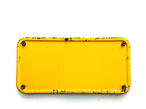 Old yellow metal sign with rusty border. Suitable for retro, warning, or signage themed visuals. Generative AI